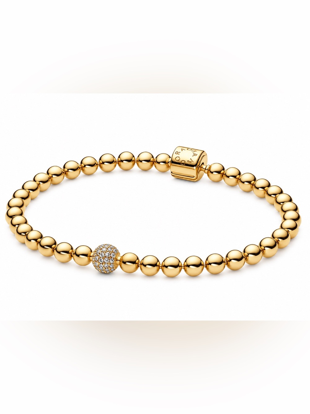 Pandora Gold Beaded Bracelet with Pavé Accent